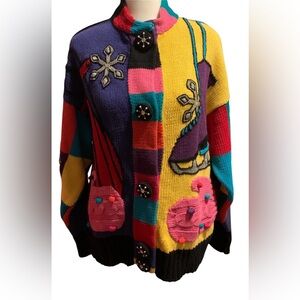 Vintage Lisa Nichols Colorblock Beaded Cardigan